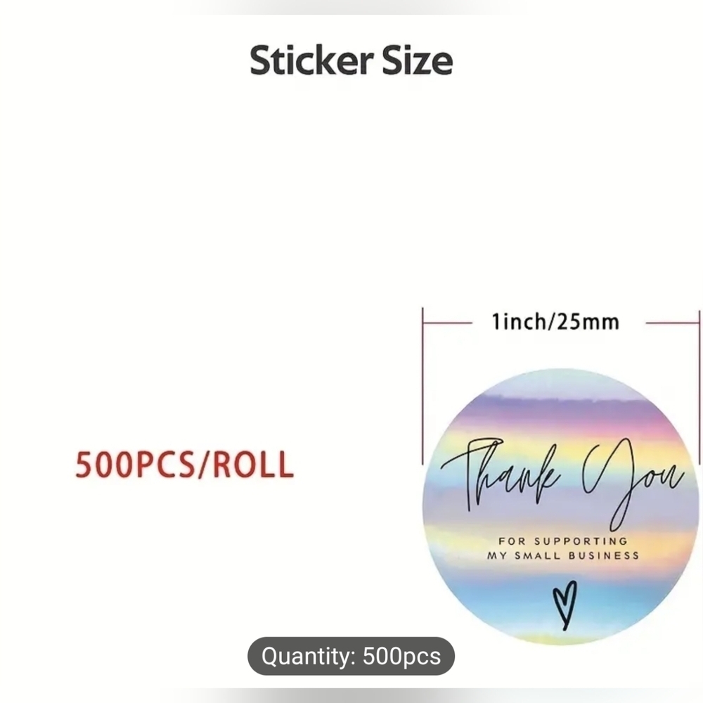 500pcs/roll Rainbow Laser Thank You Decorative Adhesive Stickers, T15MIS - Picture 2 of 6